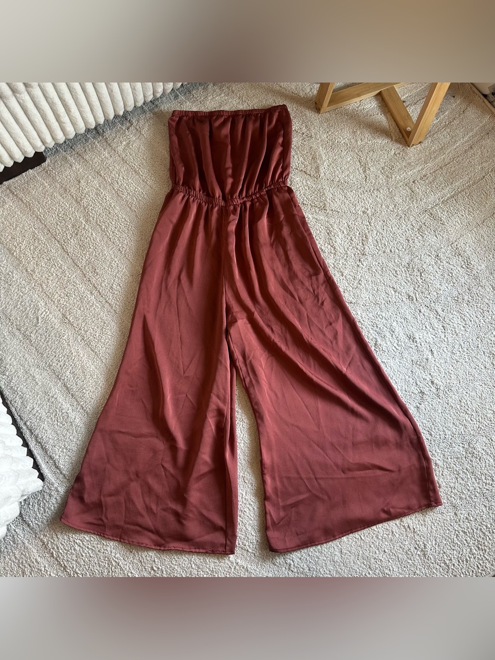 Urban Outfitters Rust Red Strapless Wide-Leg Jumpsuit